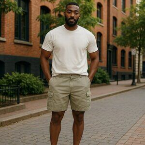 Casey Max Mens Size XL Beige Stretch Waist Pockets Chino Cargo Shorts